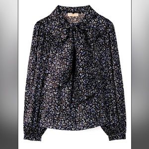 TORY BURCH floral midnight silk bow blouse size 4